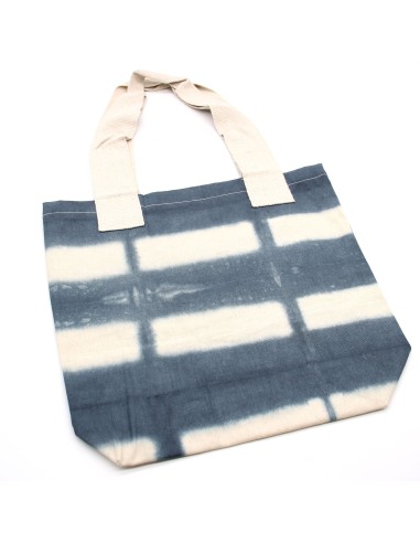 Sac cabas en coton tie?dye – Rectangles gris, anses naturelles