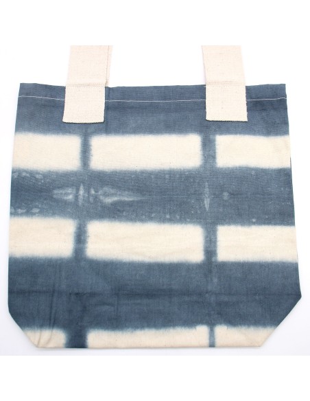 Sac cabas en coton tie?dye – Rectangles gris, anses naturelles