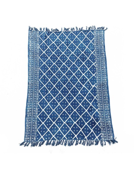 Plaid indigo artisanal – Profondeur nocturne zen