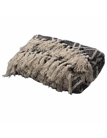 Plaid bohème confort – Noir & beige zen