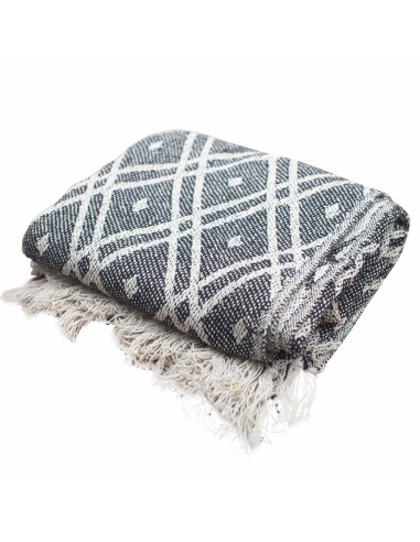 Plaid bohème confort – Noir & beige zen