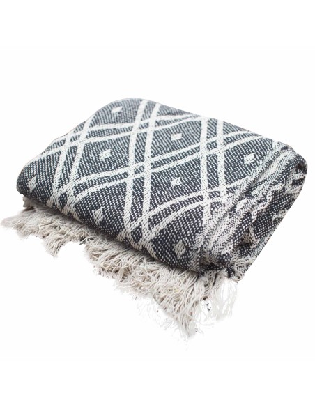 Plaid bohème confort – Noir & beige zen