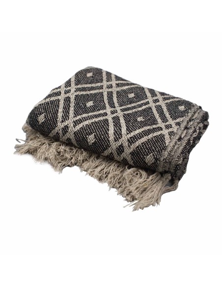 Plaid bohème confort – Noir & beige zen