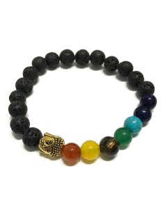Bracelet lave volcanique – Bouddha & chakras