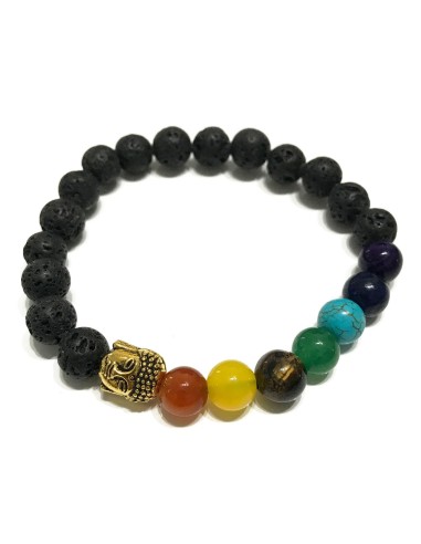 Bracelet lave volcanique – Bouddha & chakras