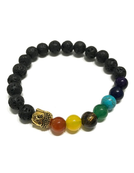 Bracelet lave volcanique – Bouddha & chakras