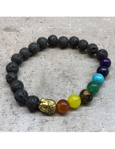 Bracelet lave volcanique – Bouddha & chakras