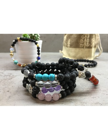 Bracelet lave volcanique – Bouddha & chakras