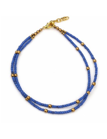 Chevillère népalaise double rang – Lapis & laiton