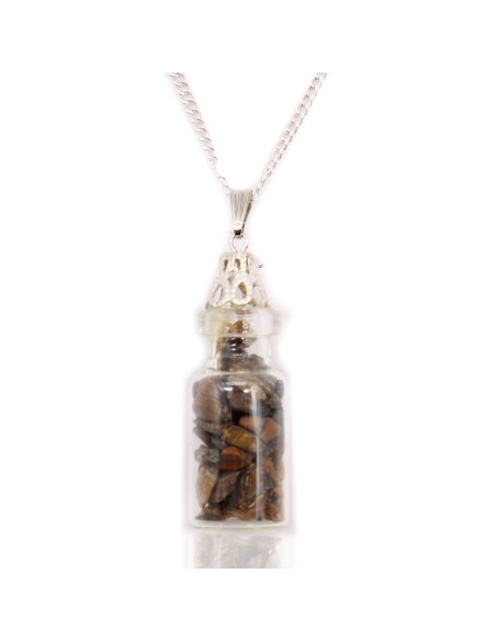 Collier fiole pierres – Œil de tigre