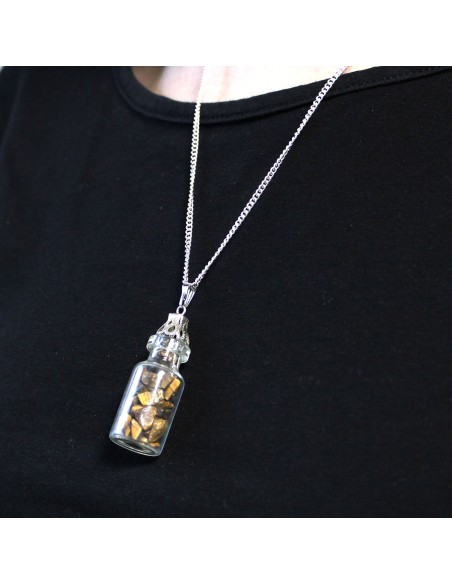 Collier fiole pierres – Œil de tigre