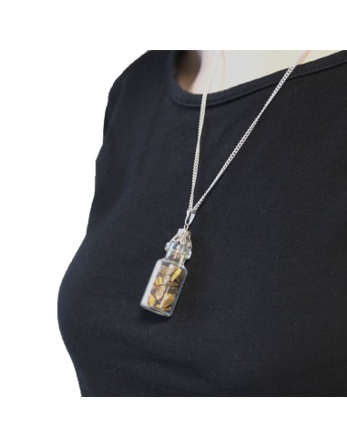 Collier fiole pierres – Œil de tigre