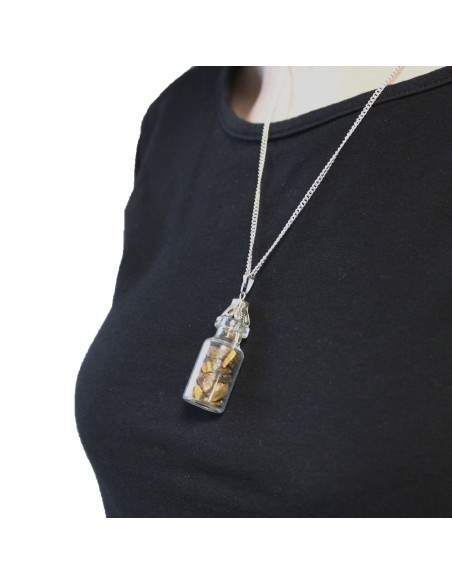 Collier fiole pierres – Œil de tigre
