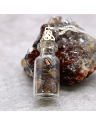 Collier fiole pierres – Œil de tigre