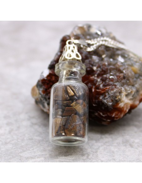 Collier fiole pierres – Œil de tigre