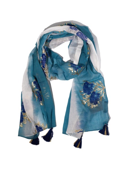 Foulard Nomad Sari – Aqua Fish bleu marine
