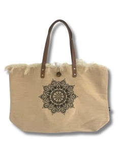 Grand sac naturel avec anses en cuir – Fleur de Vie
