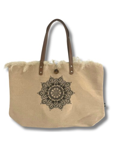 Grand sac naturel avec anses en cuir – Fleur de Vie