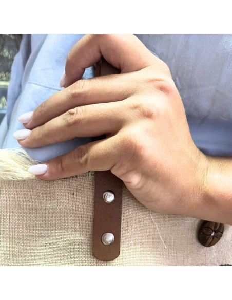 Grand sac naturel avec anses en cuir – Fleur de Vie