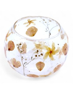 Photophore en verre floral naturel – Grand bol rose