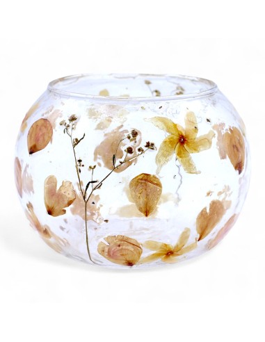 Photophore en verre floral naturel – Grand bol rose