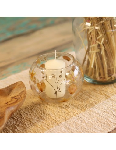 Photophore en verre floral naturel – Grand bol rose