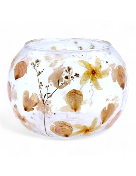 Photophore en verre floral naturel – Grand bol rose