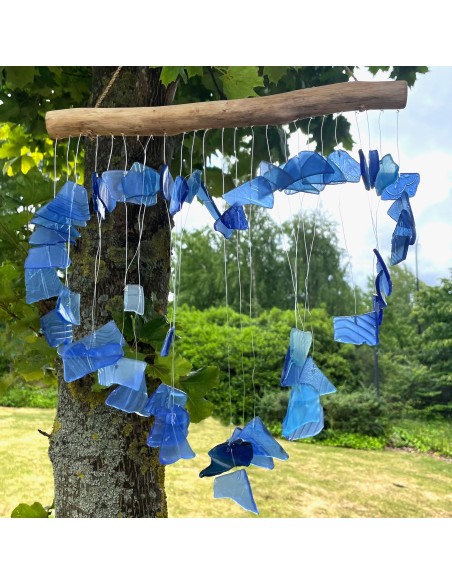 Carillon en verre recyclé – Nuances bleu & blanc