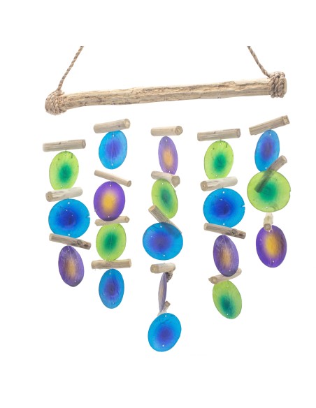Carillon bois flotté – Vert & violet zen