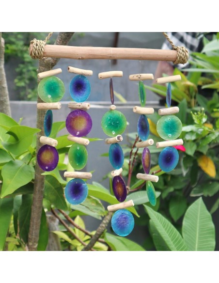 Carillon bois flotté – Vert & violet zen