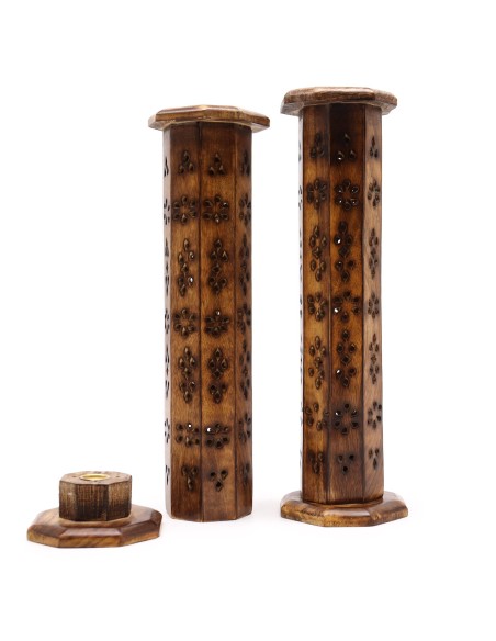 Tour hexagonale porte?encens – Bois de manguier