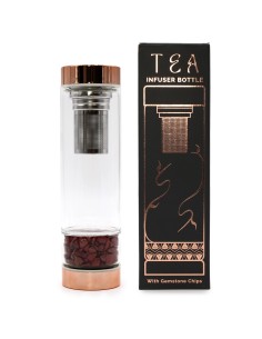 Bouteille à thé en verre – Finition or rose & jaspe rouge