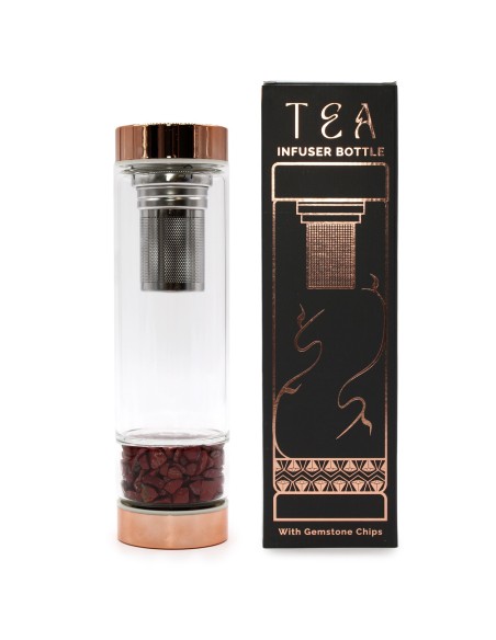 Bouteille à thé en verre – Finition or rose & jaspe rouge