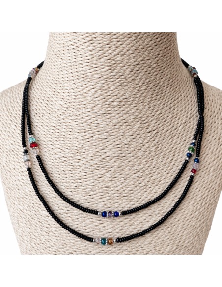 Collier népalais double rang – Onyx noir