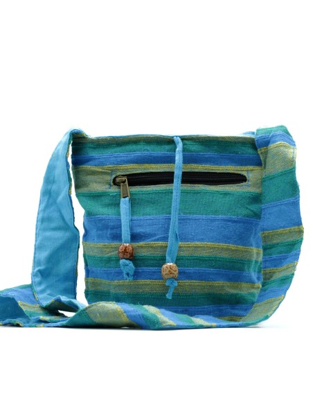 Sac bandoulière du Népal – Prairies printanières vert & bleu