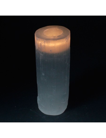 Bougeoir cylindrique en sélénite – Lumière zen