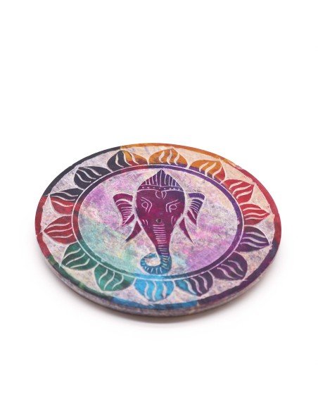 Porte?encens disque en stéatite – Ganesh