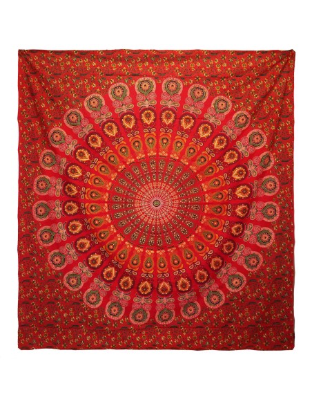 Colcha & tenture Pavo Real Mandala – Rouge vibrant