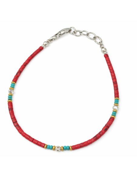 Bracelet népalais perles fines – Corail tribal