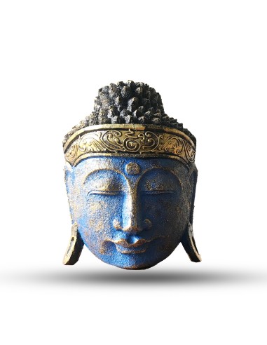 Tête de Bouddha décorative bleu brillant – Paix moderne
