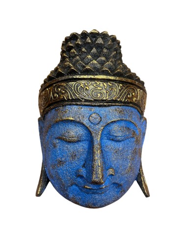 Tête de Bouddha décorative bleu brillant – Paix moderne
