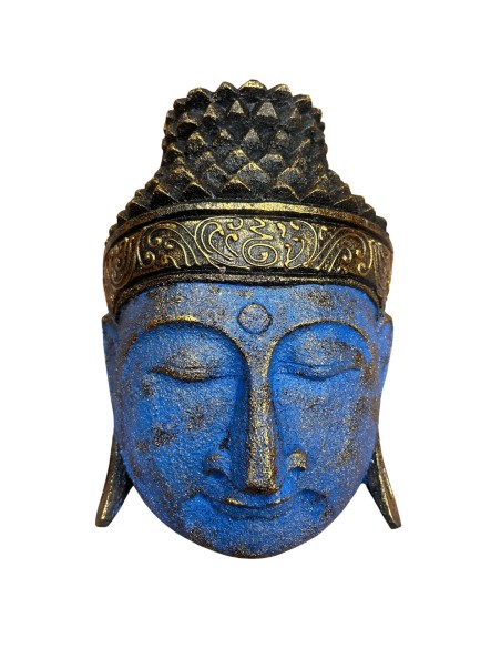 Tête de Bouddha décorative bleu brillant – Paix moderne