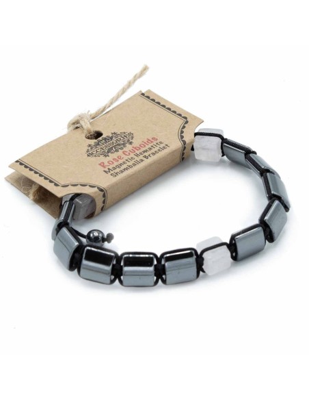 Bracelet Shamballa hématite – Cubes roses
