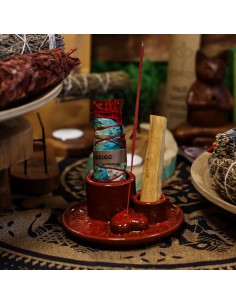 Support céramique pour palo santo & encens – Mandala cœur rouge irisé