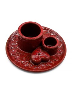 Support céramique pour palo santo & encens – Mandala cœur rouge irisé