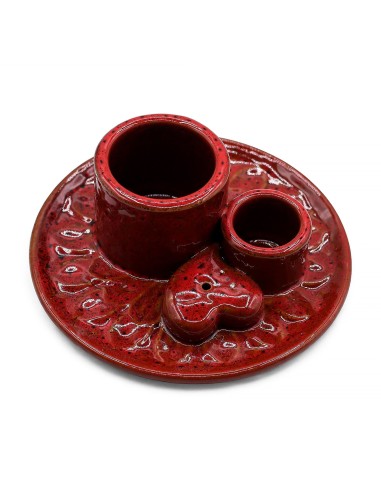 Support céramique pour palo santo & encens – Mandala cœur rouge irisé