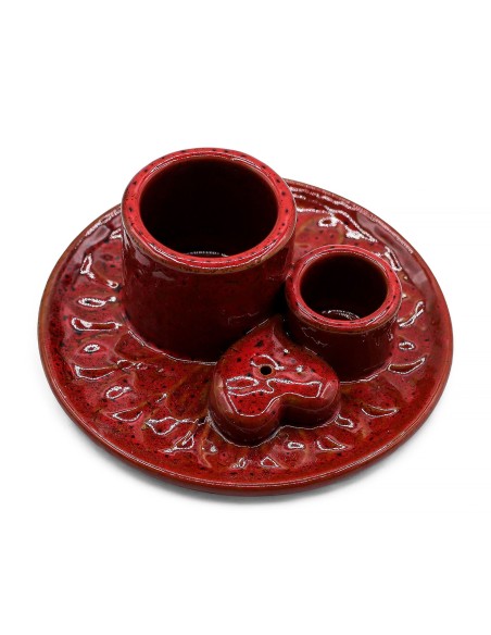 Support céramique pour palo santo & encens – Mandala cœur rouge irisé