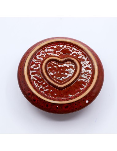 Support céramique pour palo santo & encens – Mandala cœur rouge irisé