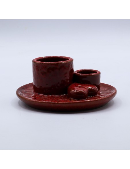 Support céramique pour palo santo & encens – Mandala cœur rouge irisé