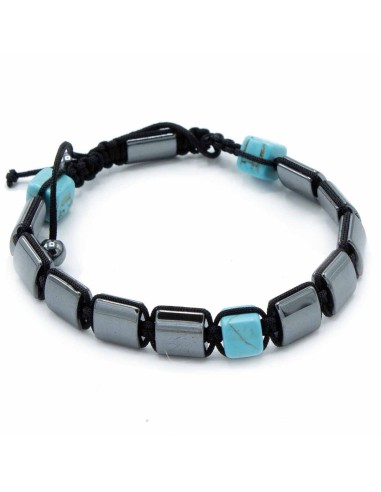 Bracelet Shamballa hématite – Cubes turquoise